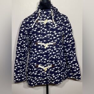 Boden Navy Blue and White Whitby Bird Print Waterproof Jacket Size 8